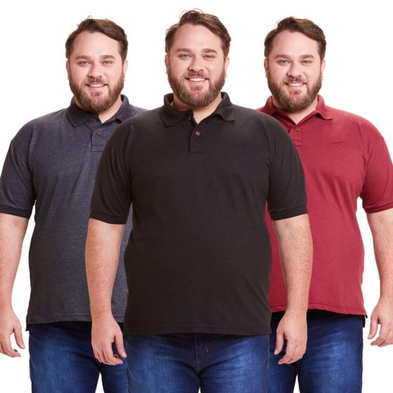 Imagem de Kit 3 Polos Masculina Plus Size Algodão