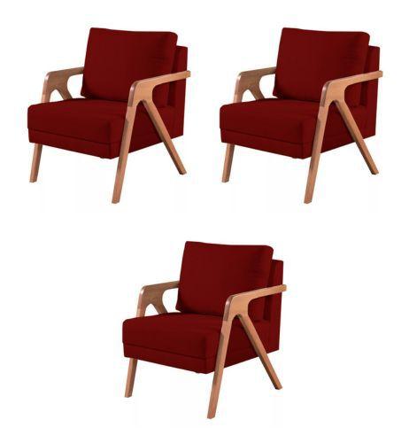 Imagem de Kit 3 Poltronas Decorativa Mona Suede Marsala - Kimi Décor