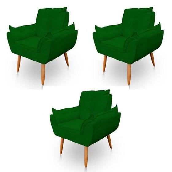 Imagem de Kit 3 Poltronas Decorativa Opala Sala de Estar Tecido Suede Verde Kimi Decor