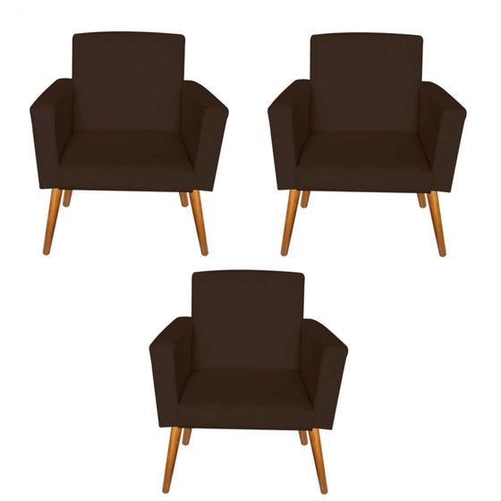 Imagem de Kit 3 Poltronas Decorativas Nina Suede Marrom- Móveis Mafer