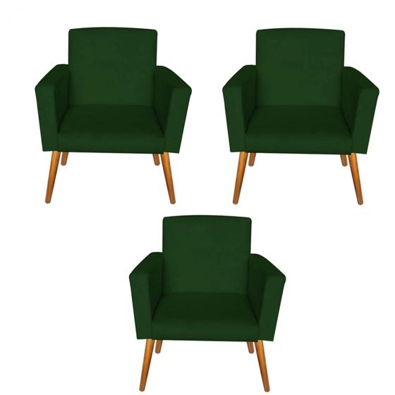 Imagem de Kit 3 Poltronas Decorativas Nina Suede Verde - Móveis Mafer