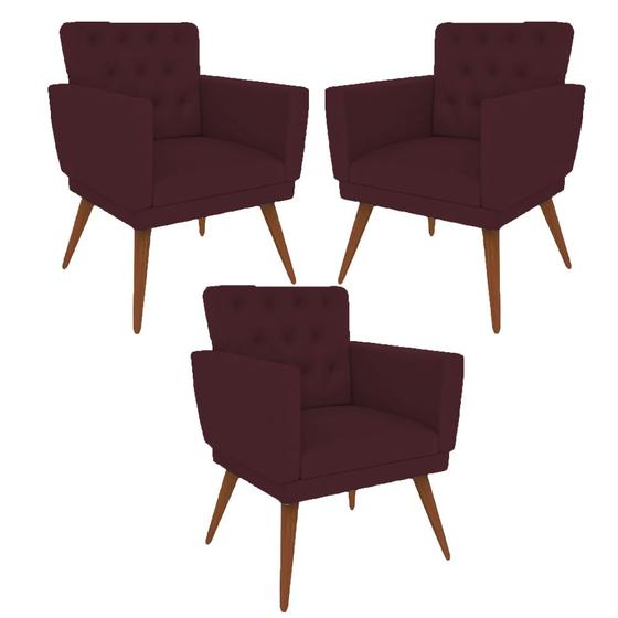 Imagem de Kit 3 Poltronas Nina com Capitone - Bordô