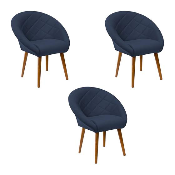 Imagem de Kit 3 Poltronas para Recepção Decorativa Estofada Berlim Pés Palito Azul