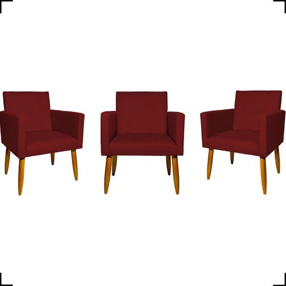 Imagem de Kit 3 Poltronas Para Sala Decorativas Nina Suede Cores Pé Castanho - Clique E Decore