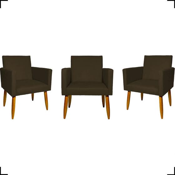 Imagem de Kit 3 Poltronas Para Sala Decorativas Nina Suede Cores Pé Castanho - Clique E Decore