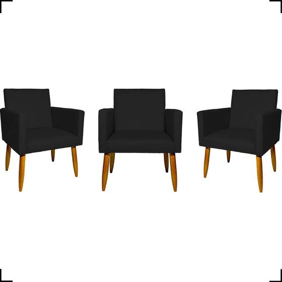 Imagem de Kit 3 Poltronas Para Sala Decorativas Nina Suede Cores Pé Castanho - Clique E Decore