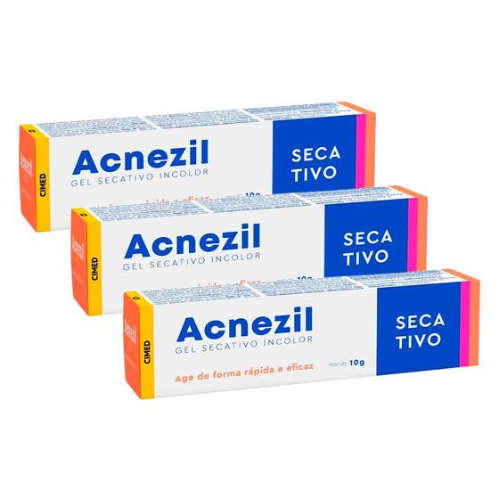 Imagem de Kit 3 Pomada para Espinhas Rosto Gel Secativo Antiacne Acnezil 10g Cimed Ácido Salicílico