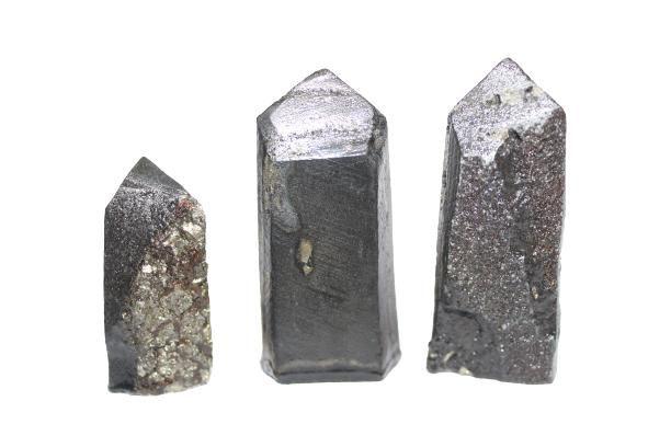 Imagem de Kit 3 Ponta Shungite com Pirita Natural 45 a 60mm com Brilho