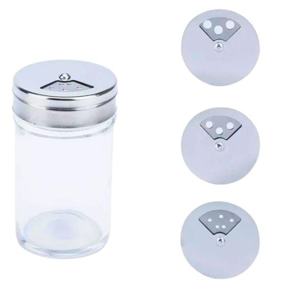 Imagem de Kit 3 Porta Condimento Aço Inox Potes De Vidro Tempero 100Ml