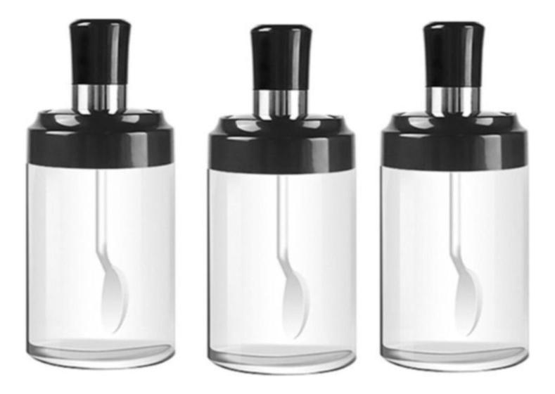 Imagem de Kit 3 Porta Condimentos De Vidro Com Colher Tempero Potes