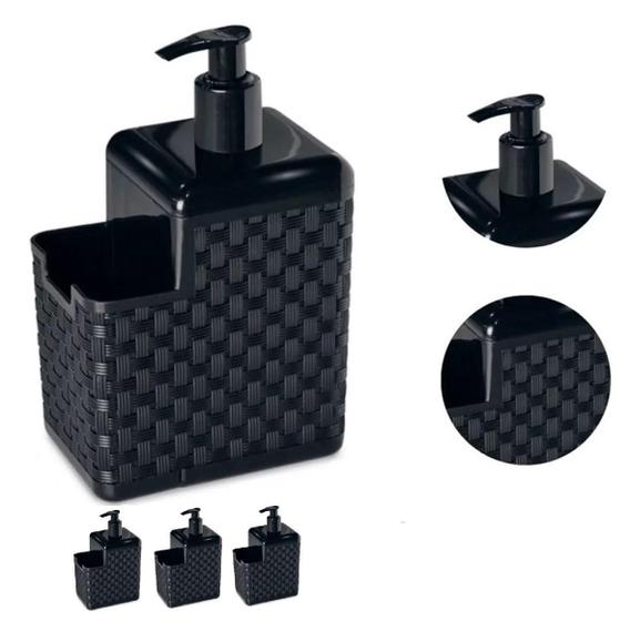 Imagem de Kit 3 Porta Detergente Esponja Com Bico Dosador Rattan Preto