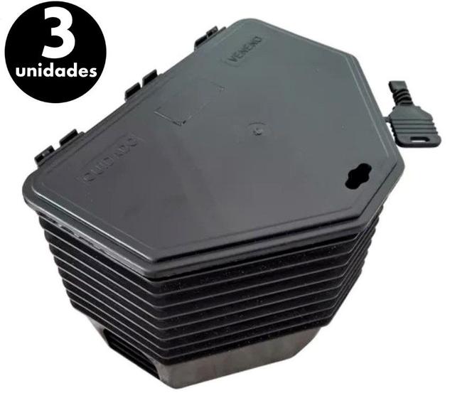 Imagem de Kit 3 porta iscas atrativa empilhável com chave caixa preta para rato