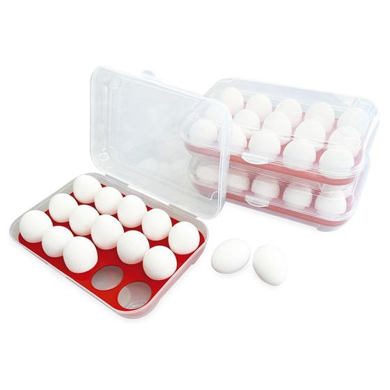 Imagem de Kit 3 Porta Ovos Com Tampa Organizador com 15 Cavidades Plástico Geladeira