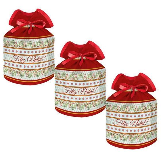 Imagem de Kit 3 Porta Panetone Tecido Com Fita Enfeite Natal Decoração