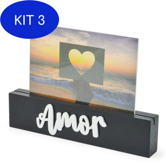 Imagem de Kit 3 Porta Retrato De Madeira Display 10X15 Amor