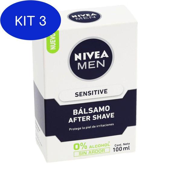 Imagem de Kit 3 Pós Barba Nivea For Men Bálsamo Sensitive 100Ml