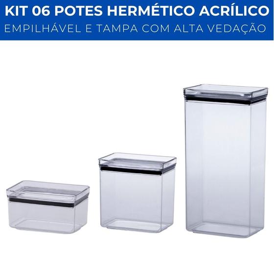 Imagem de Kit 3 Pote Hermético Retangular Lumini 580ml /1300ml /2600ml