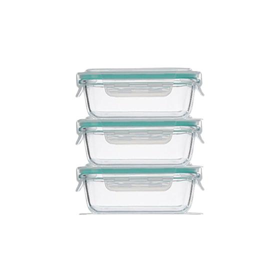 Imagem de Kit 3 Pote Hermético Retangular Marmita Fit 640ml Vidro Resistente Design Elegante Empilhável