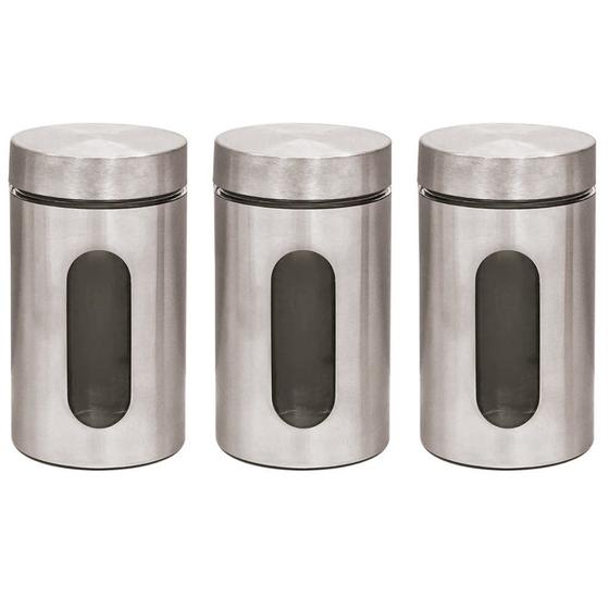 Imagem de Kit 3 Pote Inox Visor Vítreo Fechamento Hermético 1 Litro