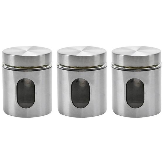 Imagem de Kit 3 Pote Inox Visor Vítreo Hermético 630ml - Mimo Style