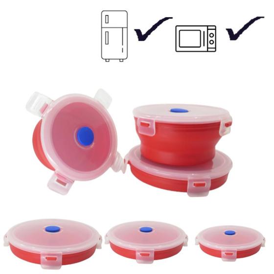 Imagem de Kit 3 Pote Marmita com tampa Vermelho 350ml+550ml+750ml