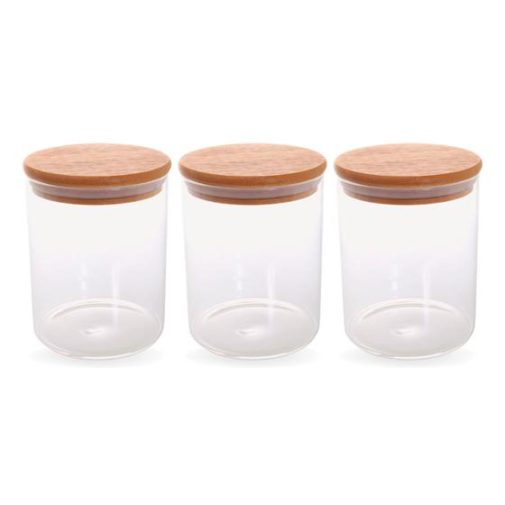 Imagem de Kit 3 Pote Porta Condimentos Mantimentos Design Elegante Tampa De Bambu Hermético 900ml