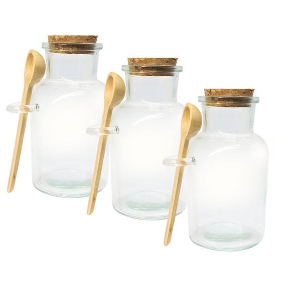 Imagem de Kit 3 Pote Porta Tempero Redondo Vidro com Colher de Bambu e Tampa Rolha 100ml