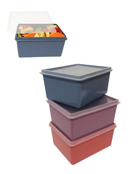 Imagem de Kit 3 Potes 450ml Fit Retangular Modular Com Tampa Colorido