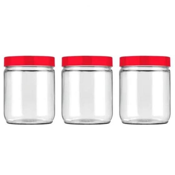 Imagem de Kit 3 Potes 750ml Recipiente Vidro Redondo Invicta Vermelho
