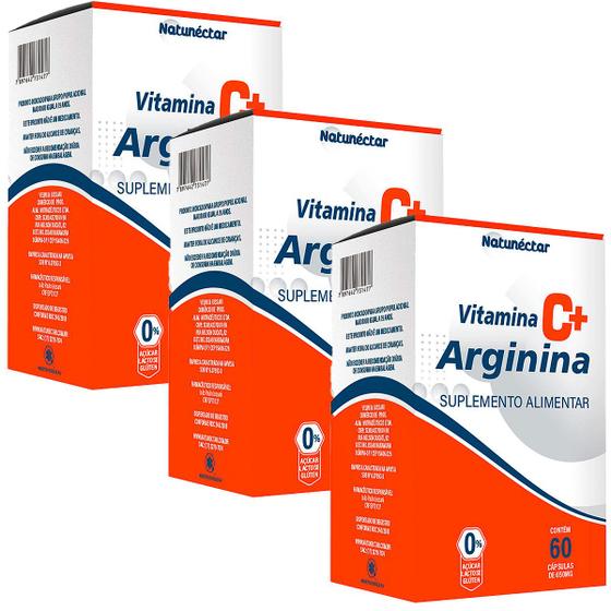 Imagem de Kit 3 Potes Arginina Vitamina C Suplemento Alimentar Natural 100% Puro Original Natunéctar 180 Cápsulas