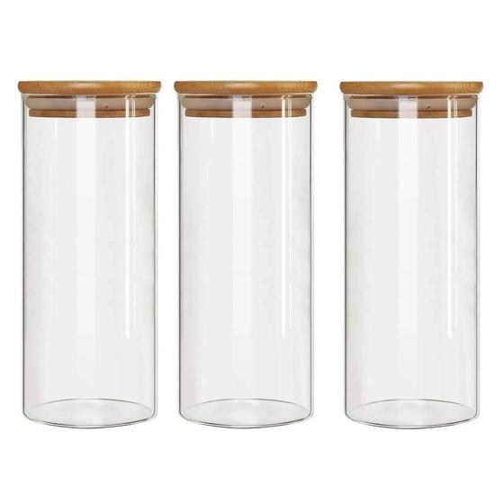Imagem de Kit 3 Potes Borossilicato Hermético Bambu 1800ml