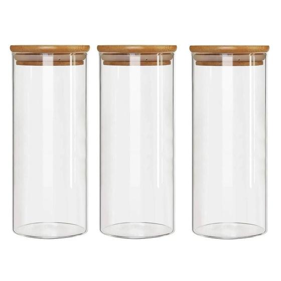 Imagem de Kit 3 Potes Borossilicato Hermético Bambu 1800ml