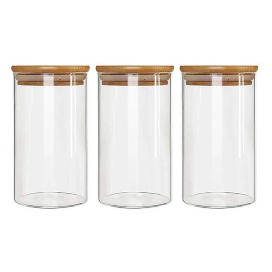 Imagem de Kit 3 Potes Borossilicato Hermético Tampa Bambu 1100ml Class