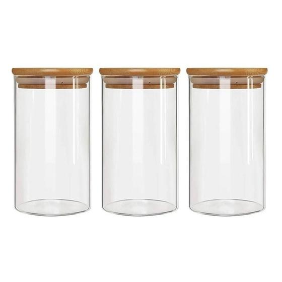 Imagem de Kit 3 Potes Borossilicato Hermético Tampa Bambu 1100Ml Class