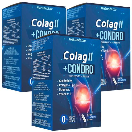 Imagem de Kit 3 Potes Colag II + Condro Suplemento Alimentar Natural 180 Capsulas Colágeno Tipo 2 100% Puro Vitamina Original Premium
