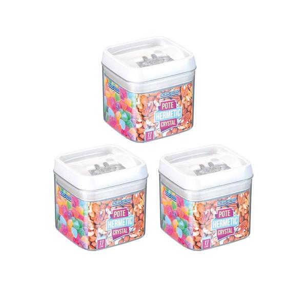 Imagem de Kit 3 Potes Conjunto  de Mantimentos com de 1,1 Litros Empilhavél Hermético com Trava