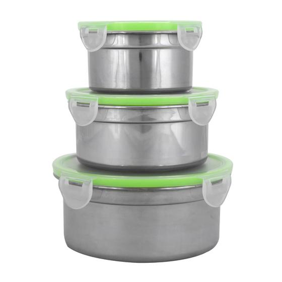 Imagem de Kit 3 Potes de Aço Inox com tampa Unyhome