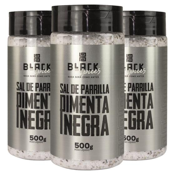 Imagem de KIT 3 POTES DE SAL DE PARRILLA BLACK SPICES GOURMET 500g TEMPERO PRONTO PARA CHURRASCO