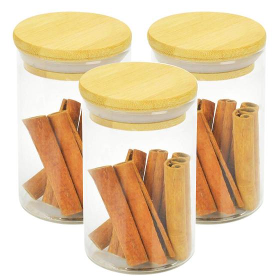 Imagem de Kit 3 Potes De Vidro Hermético Vidro E Bambu 200Ml Vda14103