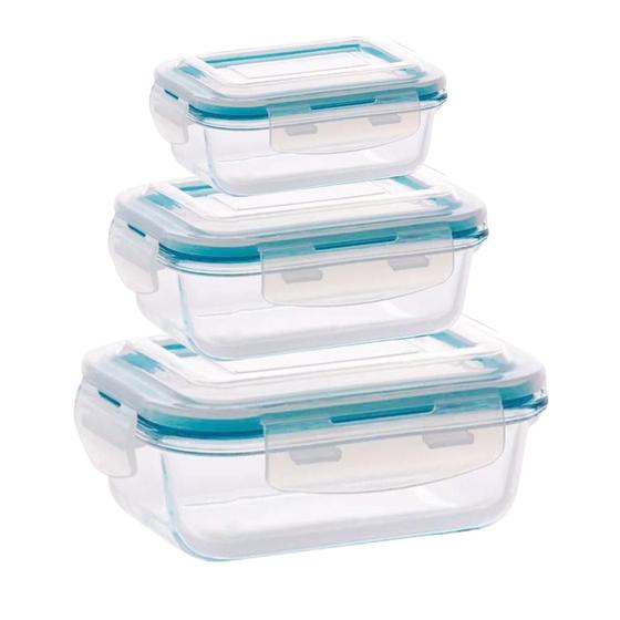 Imagem de Kit 3 Potes de Vidro Retangular 370ml 640ml 1010ml com Tampa Hermética