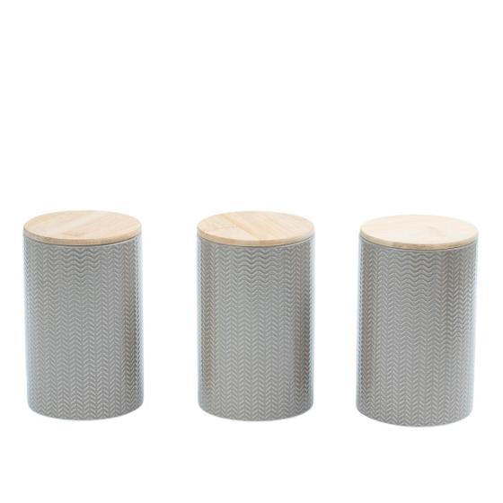 Imagem de Kit 3 potes dolomita com tampa de bambu zig zag 1,5L - Oikos