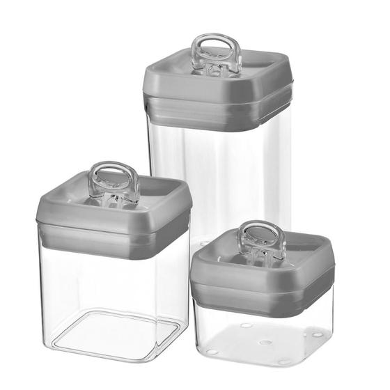 Imagem de Kit 3 Potes Hermético Para Mantimentos Condimentos Alimentos Plástico Jogo Organizador Coza