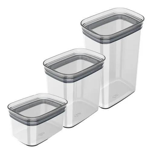 Imagem de Kit 3 Potes Herméticos Block Retangulares Porta Mantimentos