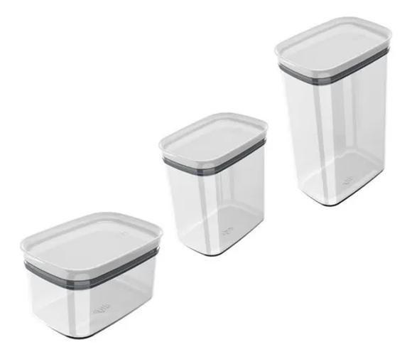 Imagem de Kit 3 Potes Herméticos Block Retangulares Porta Mantimentos