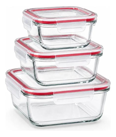 Kit 3 Potes Herméticos Vidro 320 520 800ml Com Trava