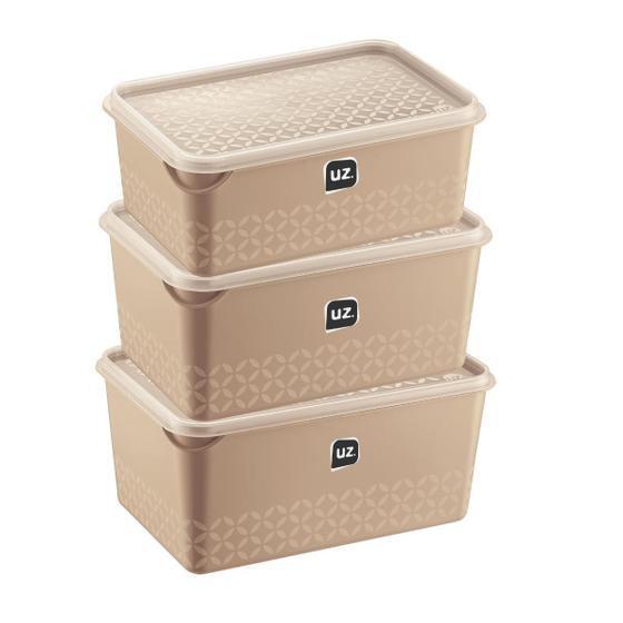 Imagem de Kit 3 Potes Multiuso Retangular Cappucino