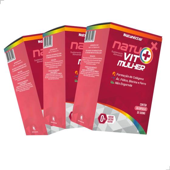 Kit 3 Potes Natuvit Vitaminas e Mineirais para Mulheres Suplemento Alimentar Natural e Puro Natunectar 180 Capsulas