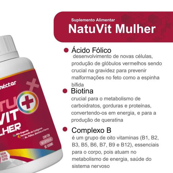 Kit 3 Potes Natuvit Vitaminas e Mineirais para Mulheres Suplemento Alimentar Natural e Puro Natunectar 180 Capsulas