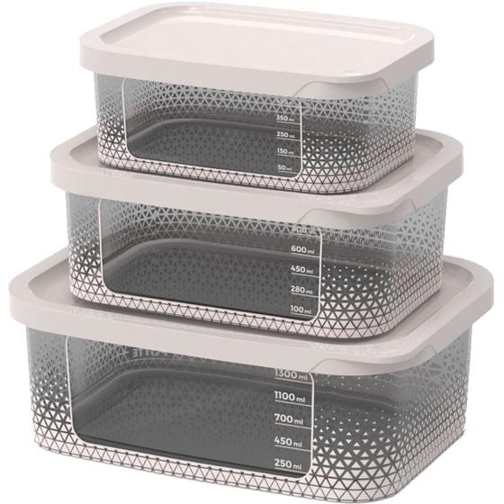 Imagem de Kit 3 Potes Para Alimentos Transp. Retangular P/M/G C/ Tampa
