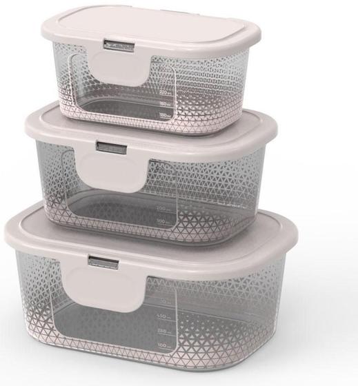 Imagem de Kit 3 Potes Para Alimentos Transparente P/M/G Com Tampa Fixa